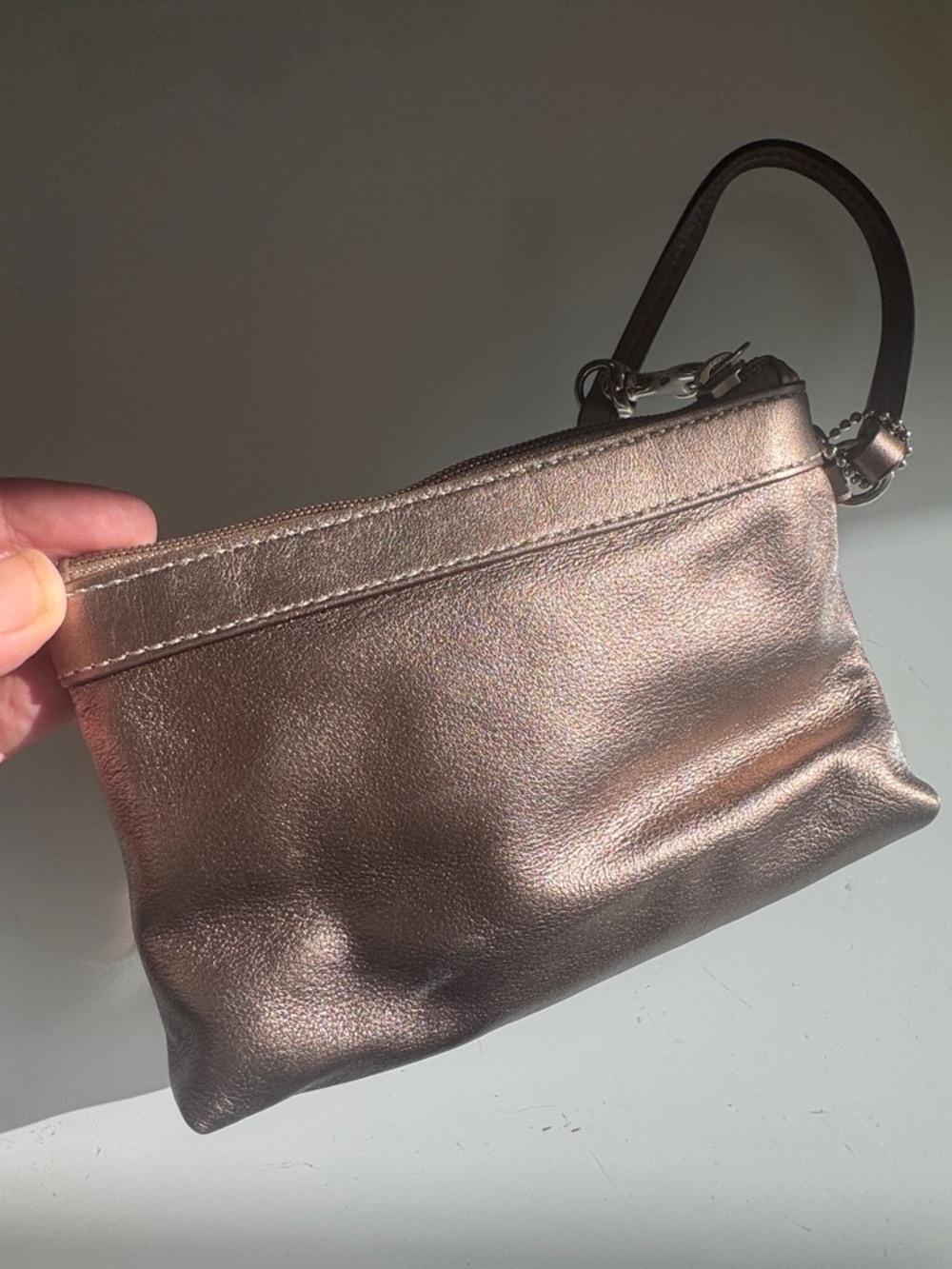 Coach Metallic Bronze Leather Wristlet Clutch - Picture 8 of 11